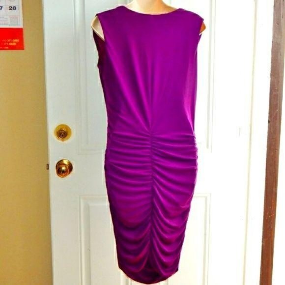 LAUNDRY by DESIGN Fuchsia Pink Purple Ruched Goddess Bandage Dress - Picture 4 of 4